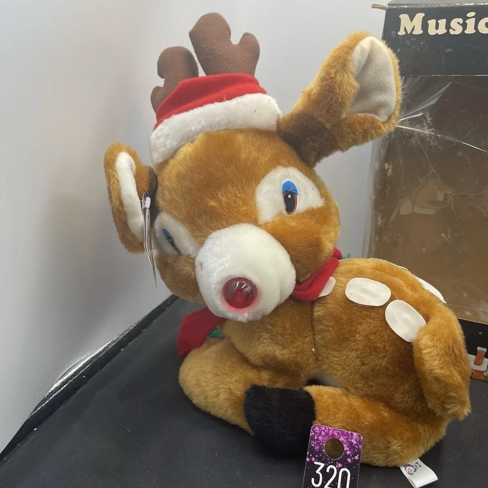 Vintage Christmas young reindeer‎ Fawn red nose plush 14 inch With Box